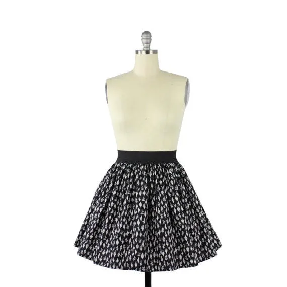 Cute Cacti A-line Pleated Skirt In Black Relaxed Mood Subtle Shimmer