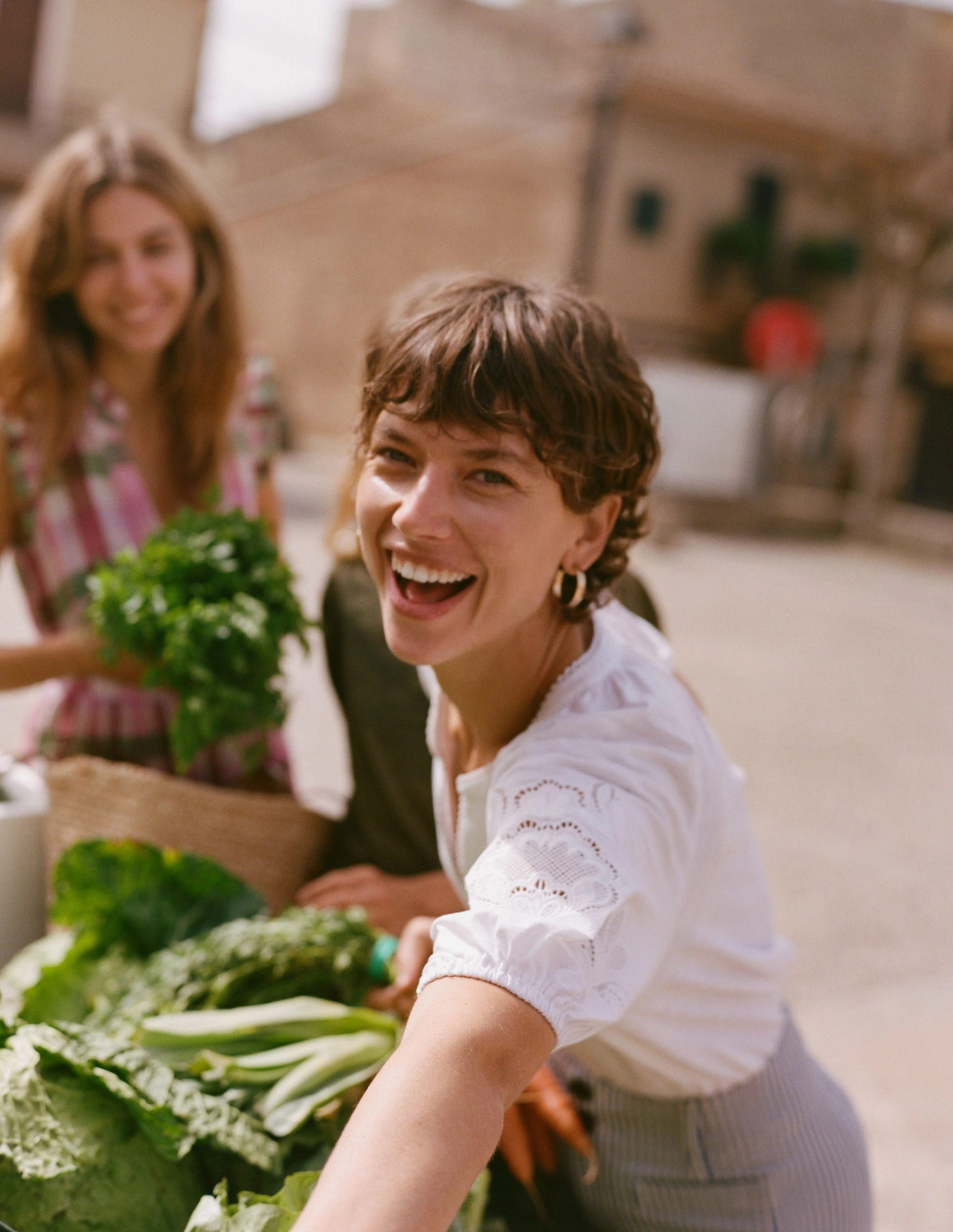 Cutwork Notch Neck Top-White Compact Weave Fabric