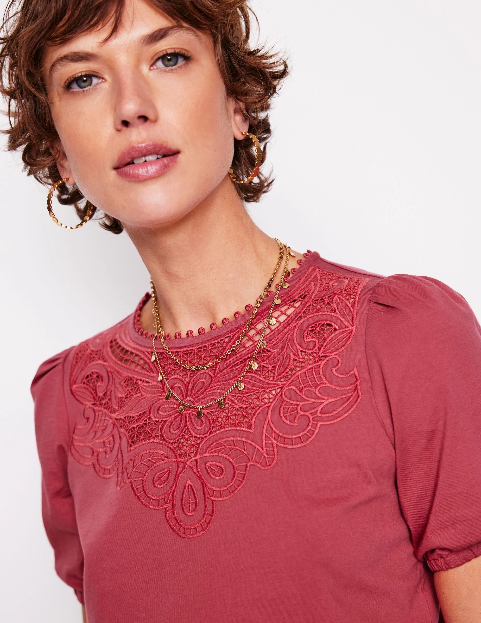 Cutwork Puff Sleeve T-Shirt-Teracotta Cozy Sweatshirt