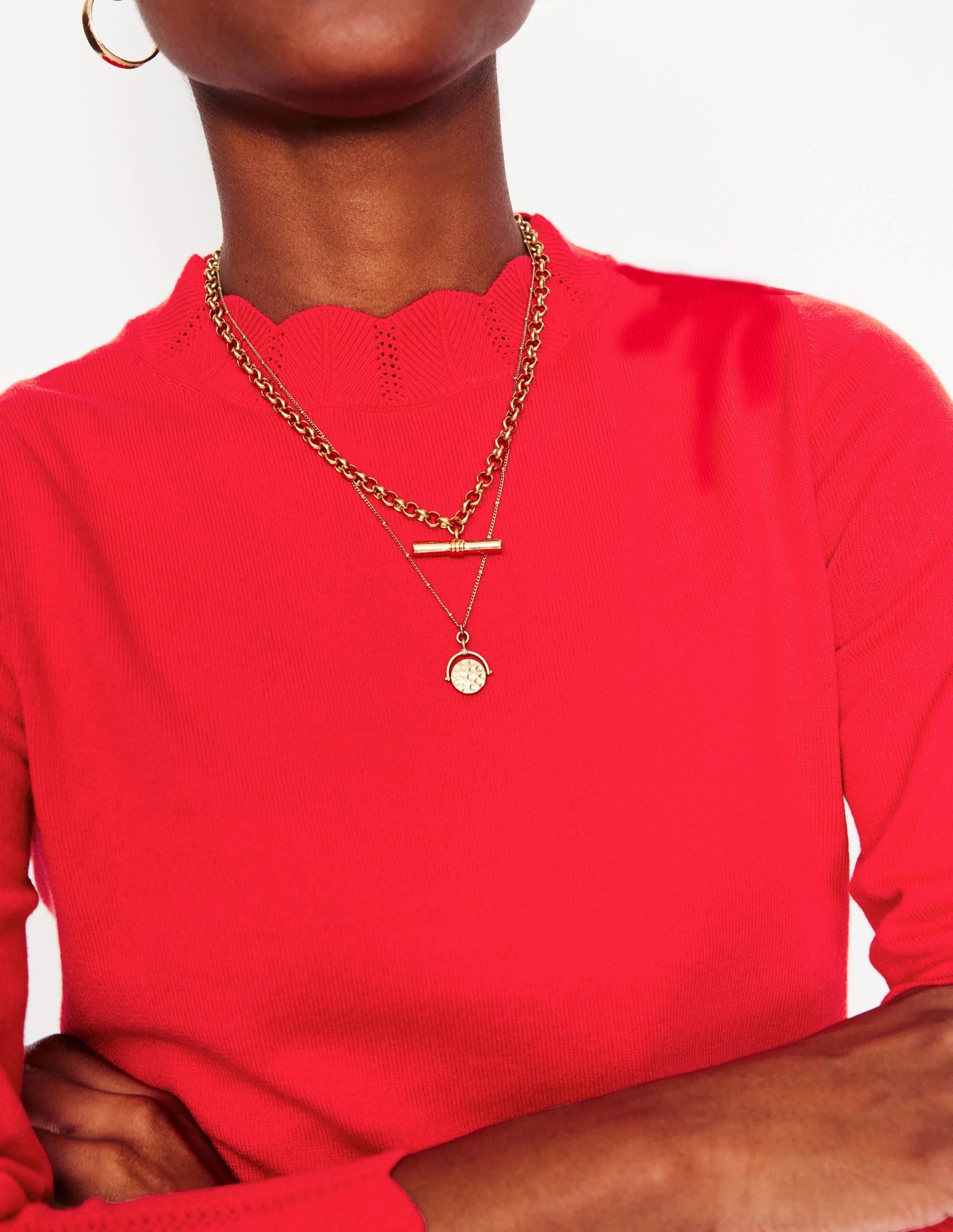 Mood Wear Imi Scallop Trim Jumper-Strawberry Tart  Red