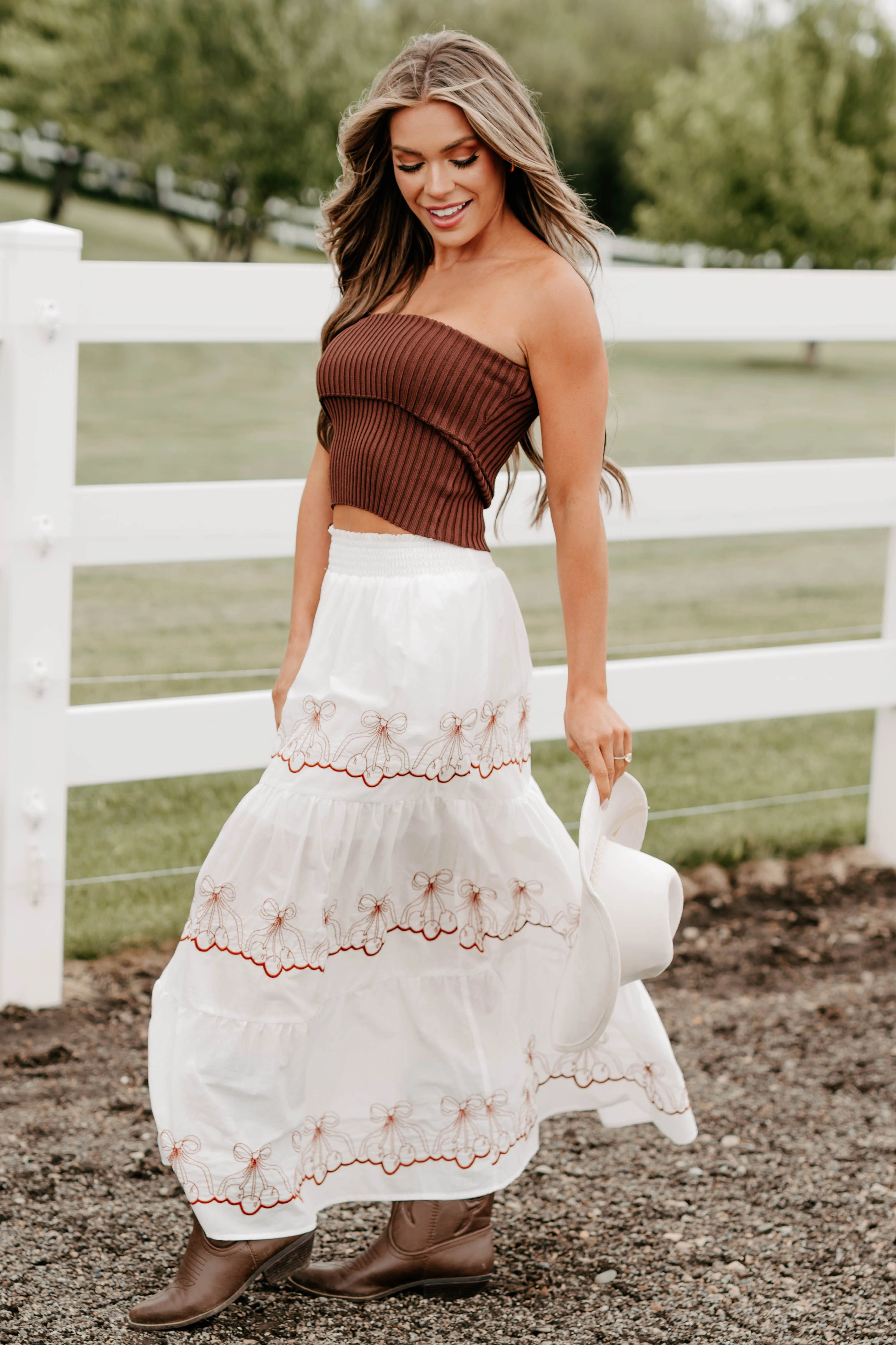 Cherry Blossom Breeze Tiered Maxi Skirt (White) Fashion Staple Ultra Soft Texture
