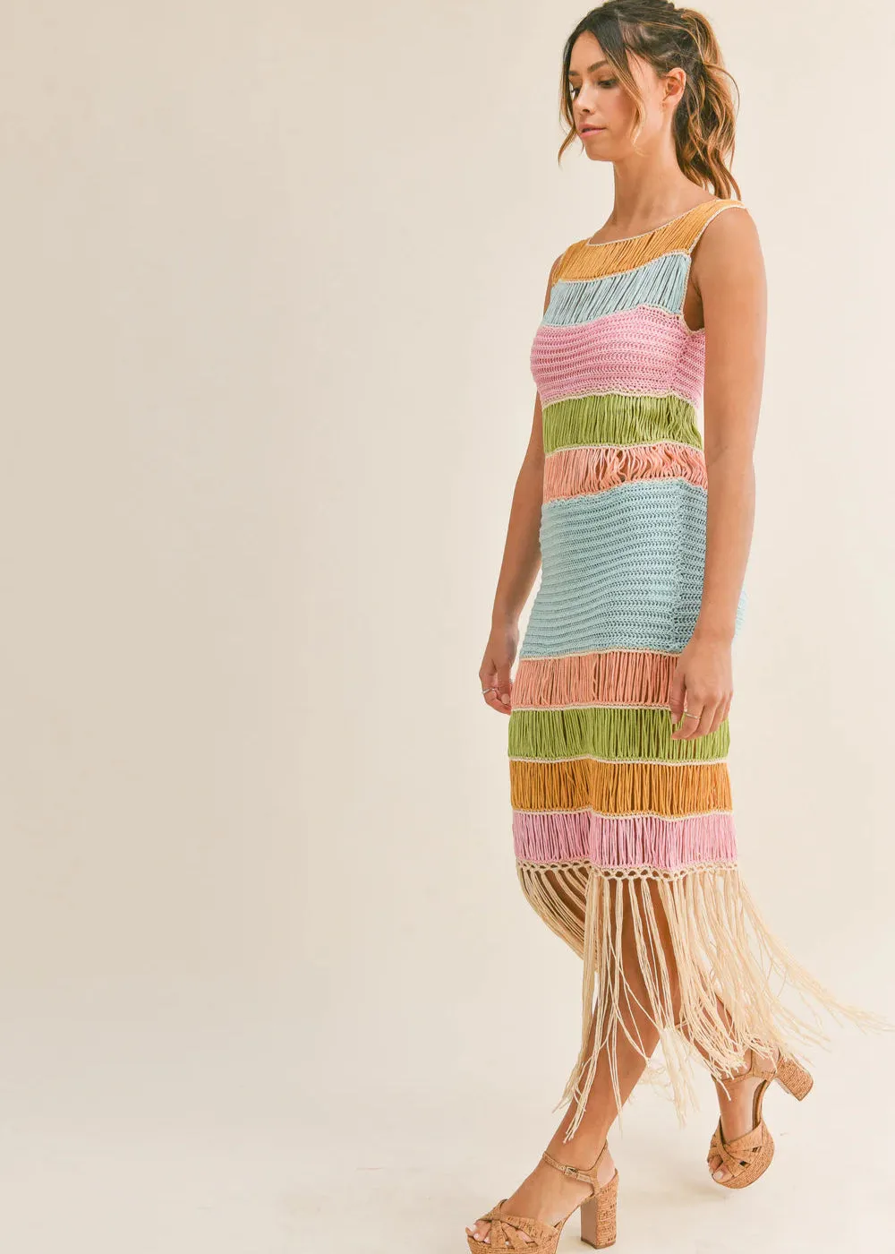 DAISY FRINGED CROCHET KNIT DRESS Easy Match Chic Style Wear