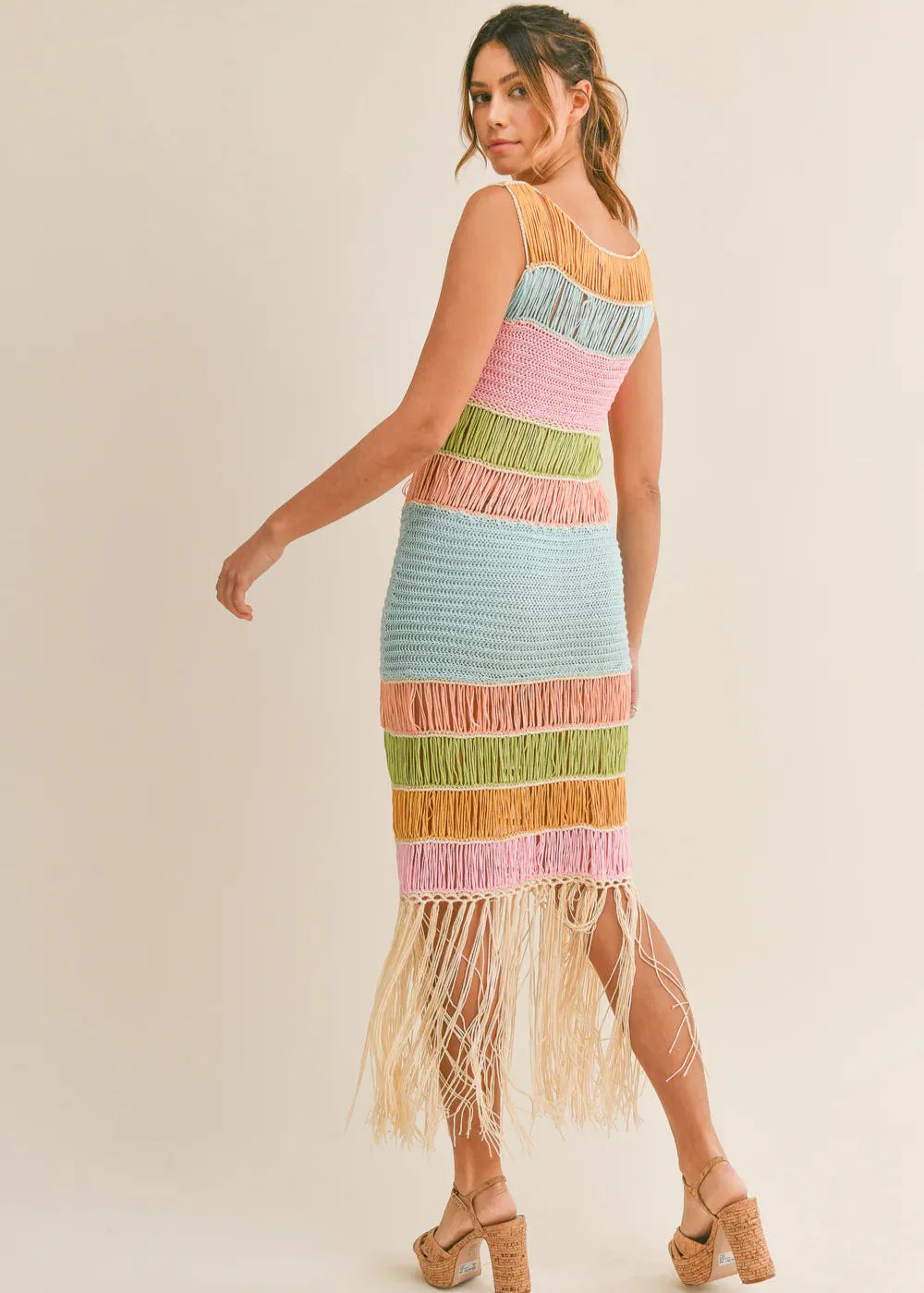 Sleek Movement DAISY FRINGED CROCHET KNIT DRESS