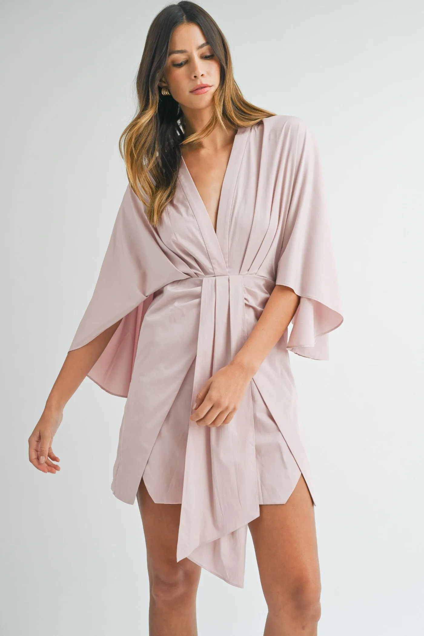 A Line Cut Cloud Light DAKOTA SATIN FRONT DRAPED MINI DRESS
