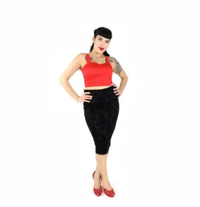 Cotton comfort Everyday Must-have Damask Black High Waisted Fitted Pencil Skirt Plus Size