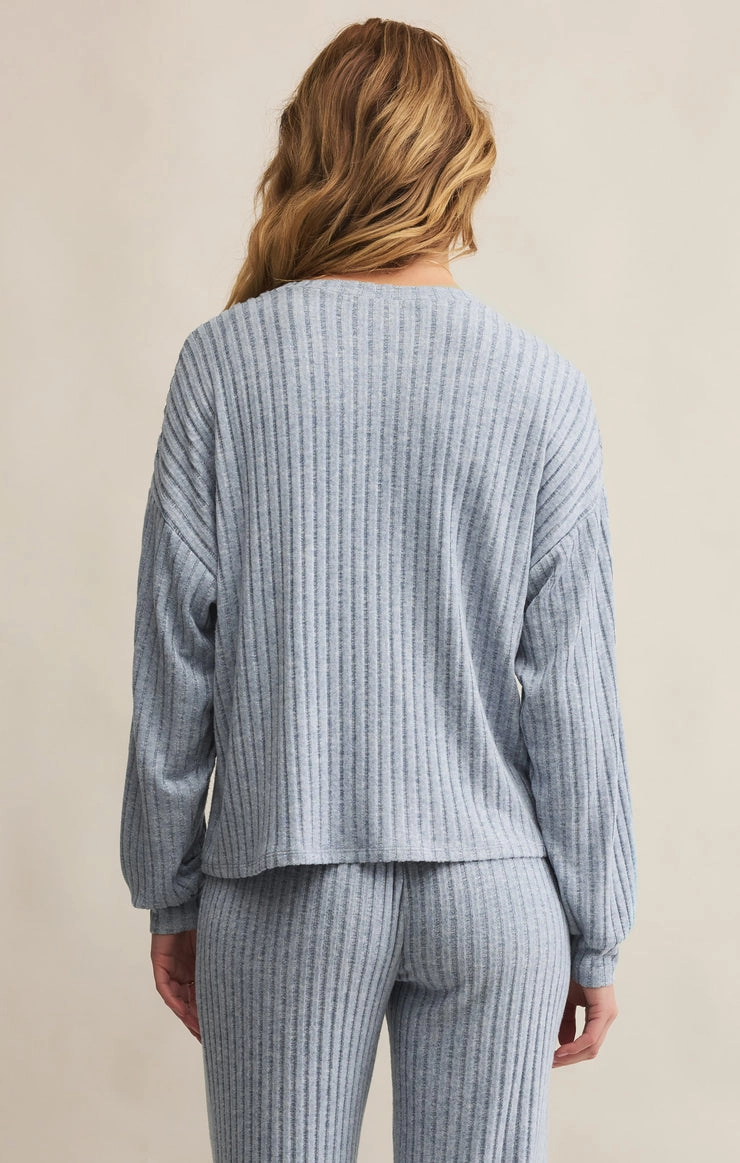Casual Pullover ZeroWastePattern Daydream Rib Long Sleeve Top in Light Denim
