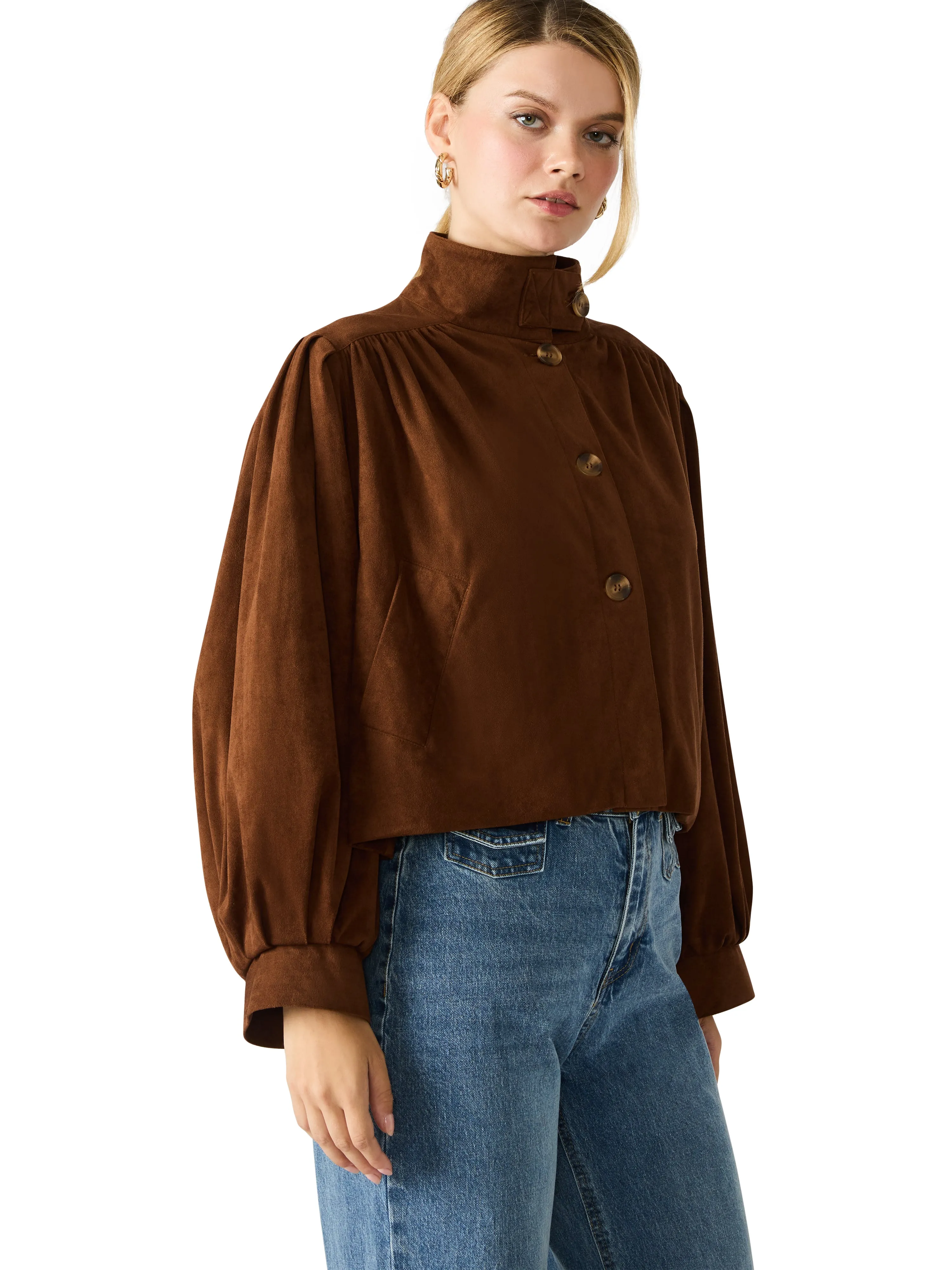 Deirdra Jacket in Chicory Coffee Hidden Button Placket OversizedSilhouette