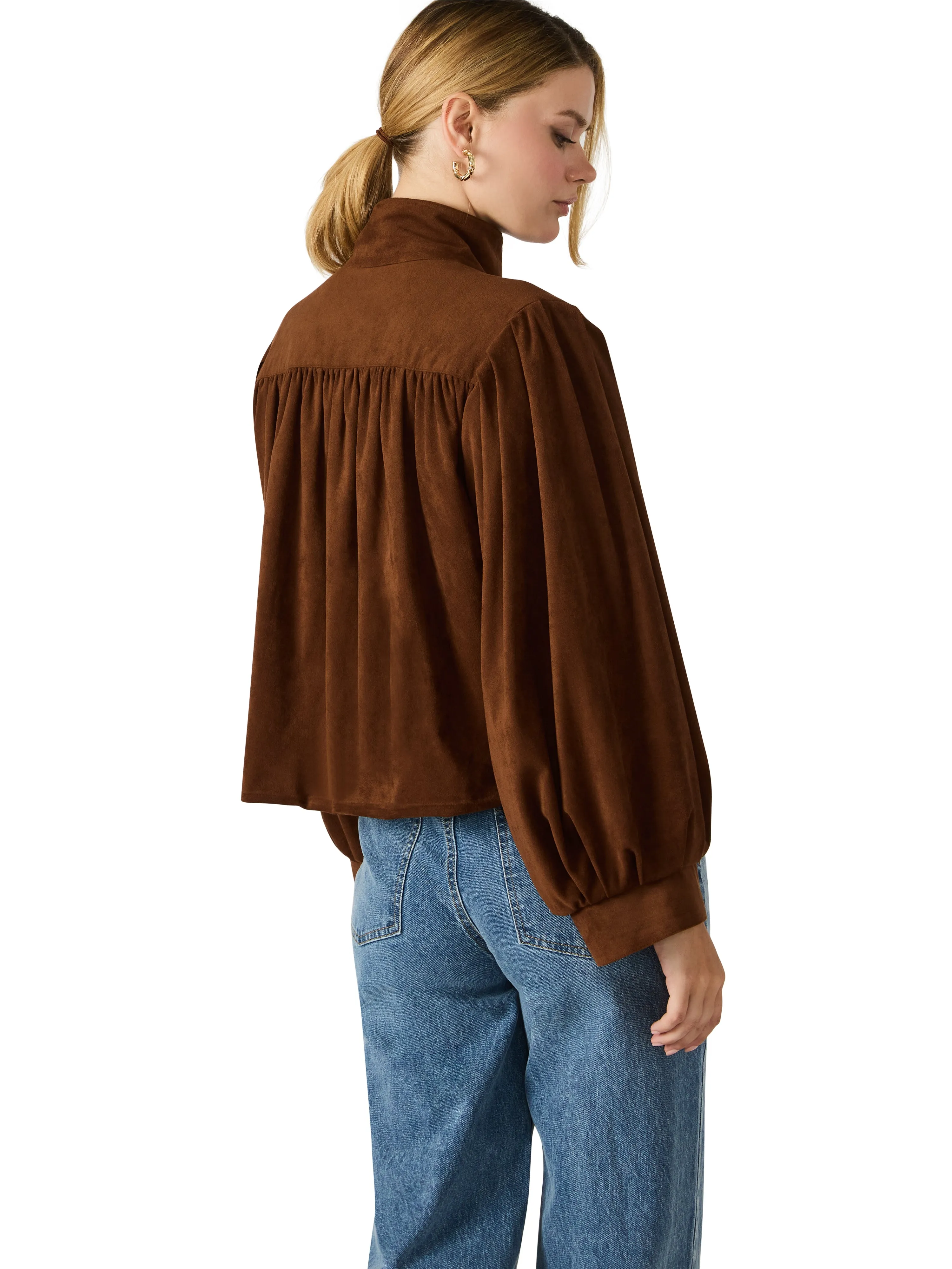 Layered Neckline Details Contrast Stitch Deirdra Jacket in Chicory Coffee