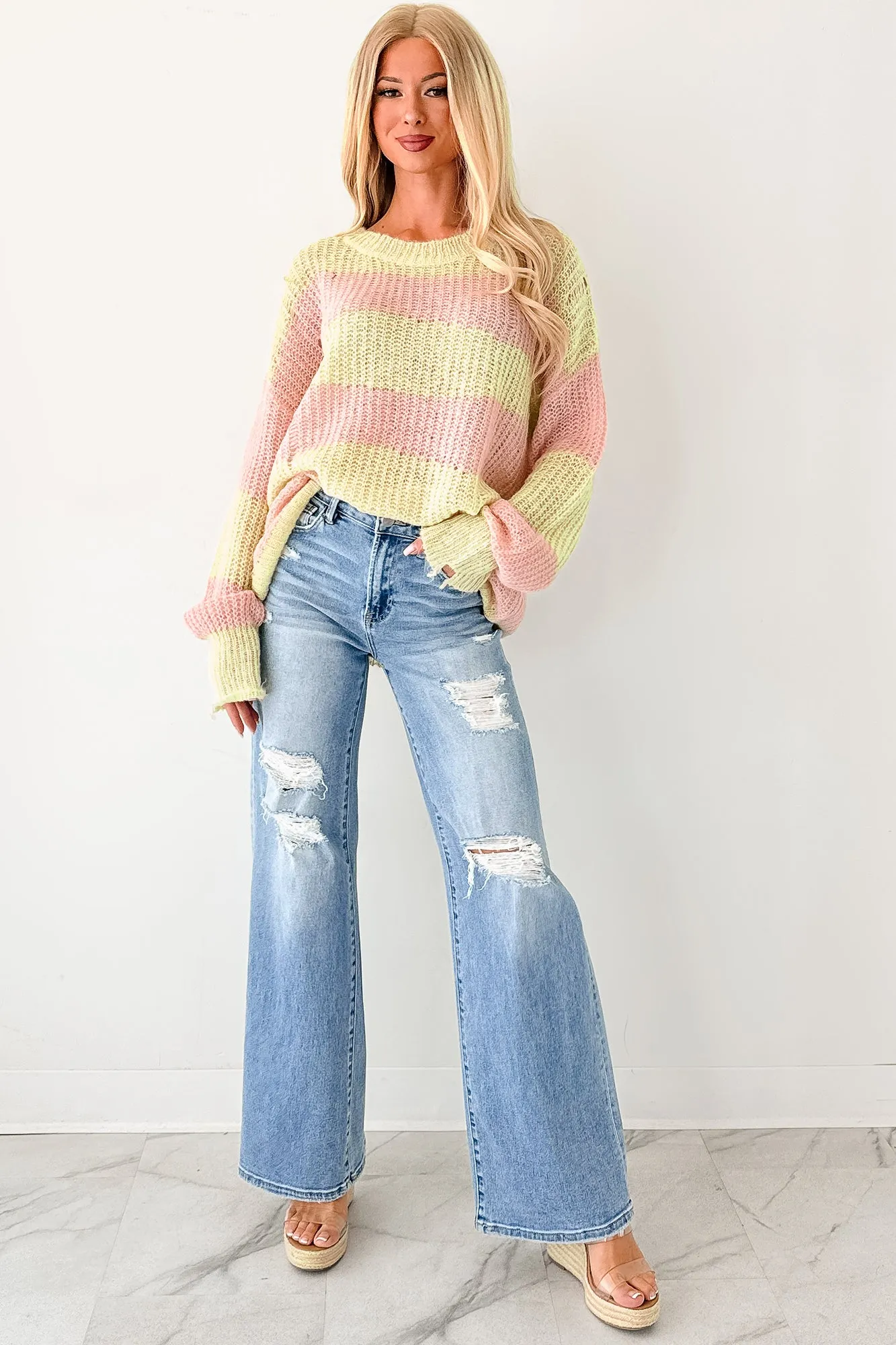 Fashionable Style WrinkleFree Fabric Desirae High Rise Wide Leg Risen Jeans (Light)