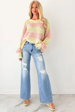 Utility Look Desirae High Rise Wide Leg Risen Jeans (Light)