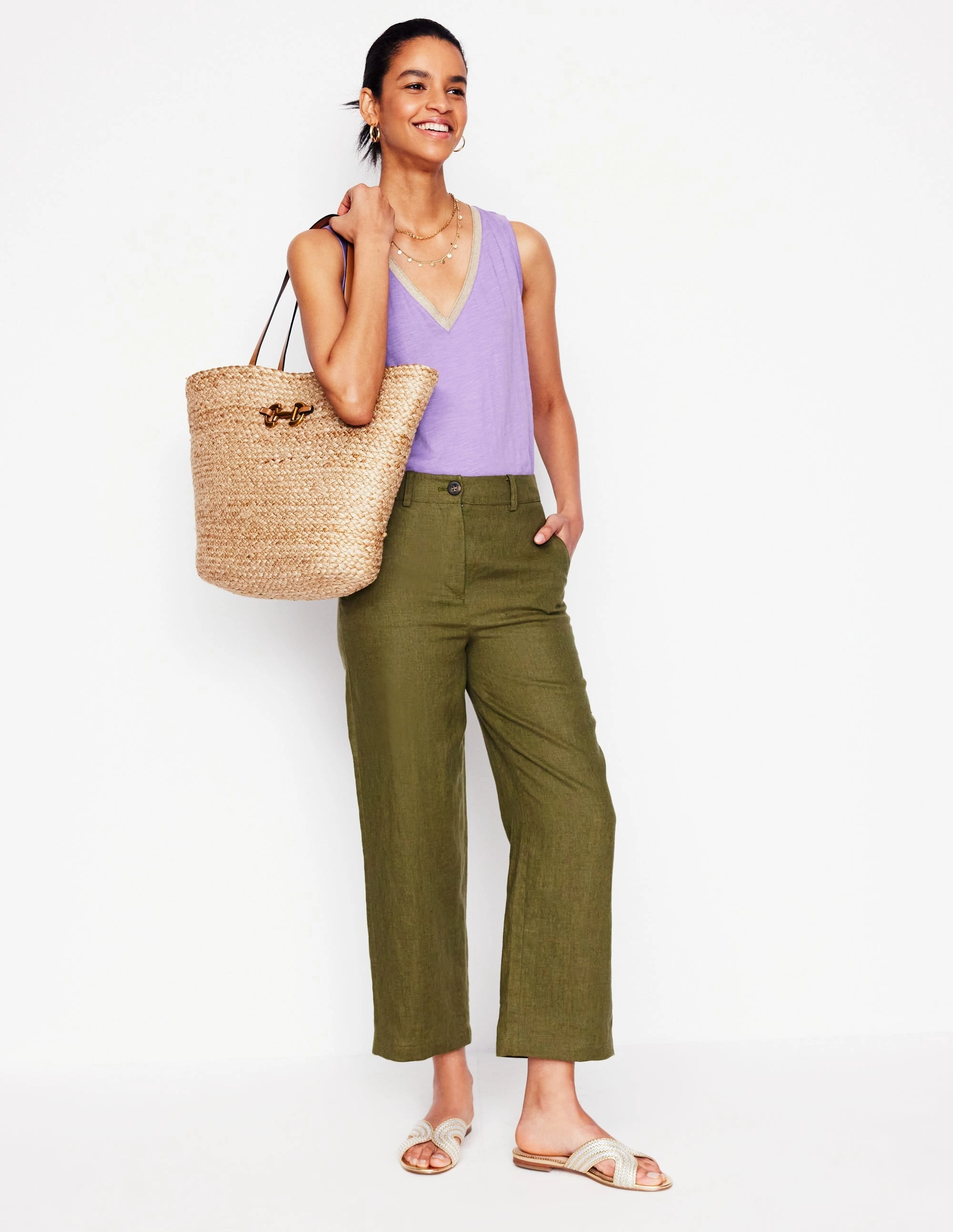 Metallic Trim V Neck Vest-Pretty Violet Ribbed Trim Details