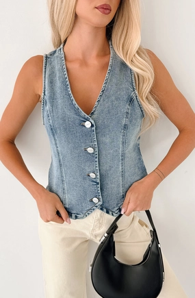 TactileWeave Flatlock Seams Did My Part Risen Denim Vest (Medium)