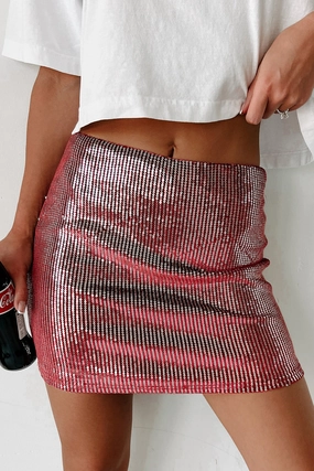 RubberizedGrip Disco's Not Dead Sequin Mini Skirt (Wine)