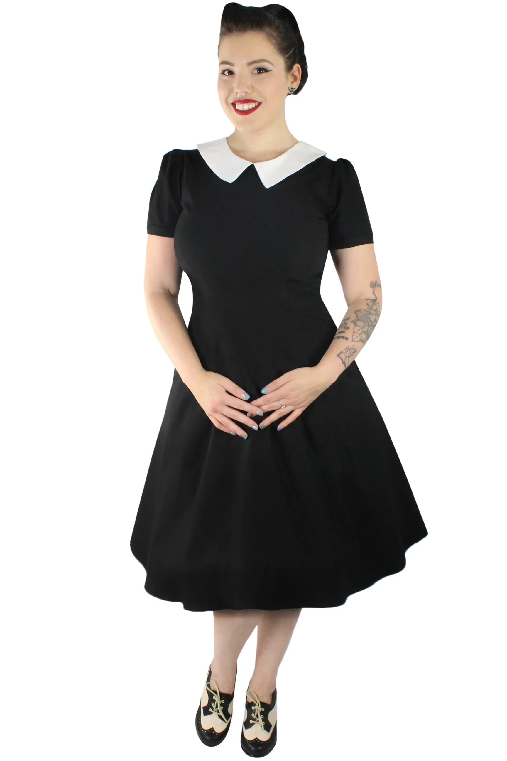 Pure Tone Wednesday Addams Circle Dress/ Pointy Collar #WED-02