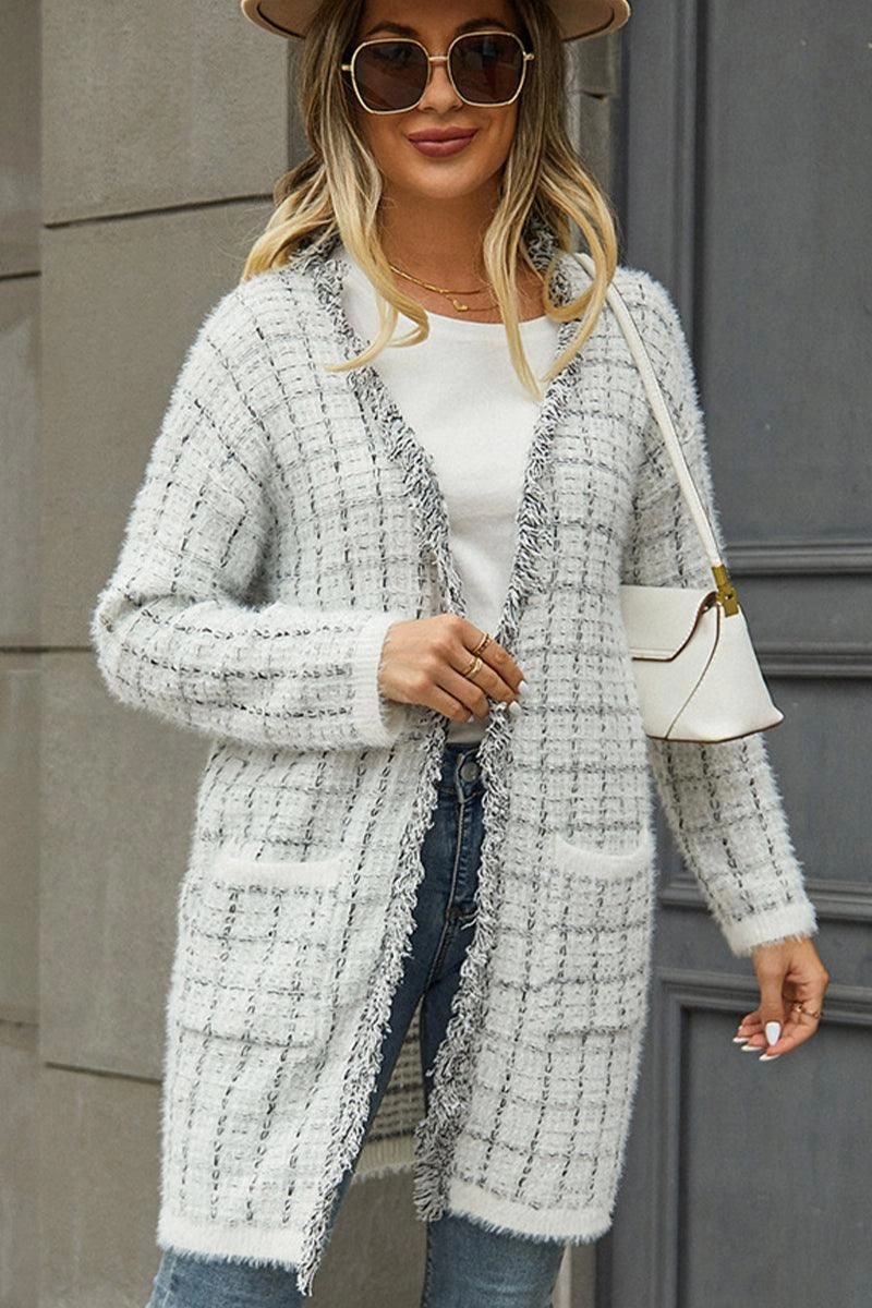 Reinforced Buttonholes OdorResistant DISTRESSED PLAID PATTERN CARDIGAN FOR WOMEN