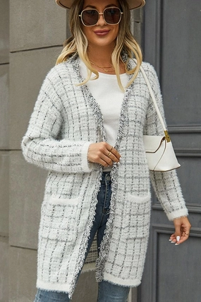 DISTRESSED PLAID PATTERN CARDIGAN FOR WOMEN Convertible Style