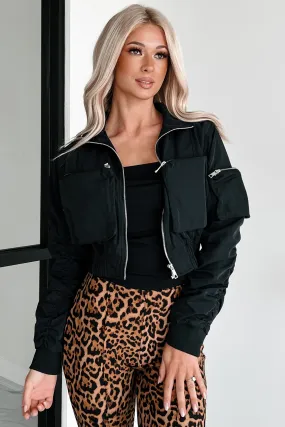 Overcome DOORBUSTER Downtown Living Shirred Pocket Detail Jacket (Black)