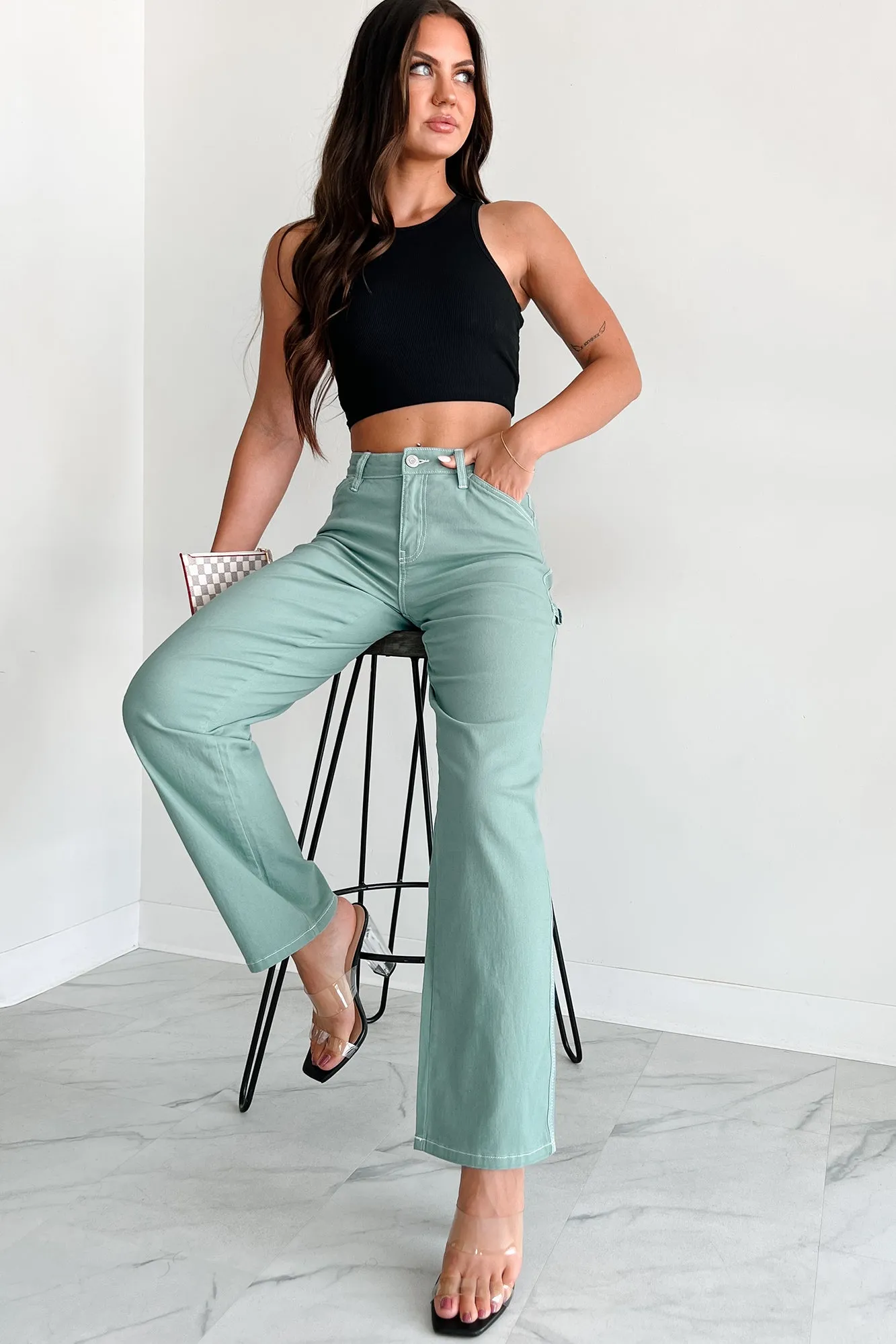 Lightweight Denim Blend DOORBUSTER Lark High Rise Straight Leg Carpenter Jeans (Jasmin)