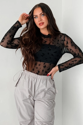 DOORBUSTER Tell Me I'm Pretty Velvet Mesh Bodysuit (Black Floral) Minimal Fit