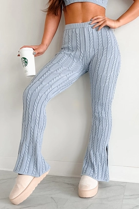 Wide fit Easy Stretch Fit DOORBUSTER Unplugged Mode Cable Knit Flare Pants (Light Blue)