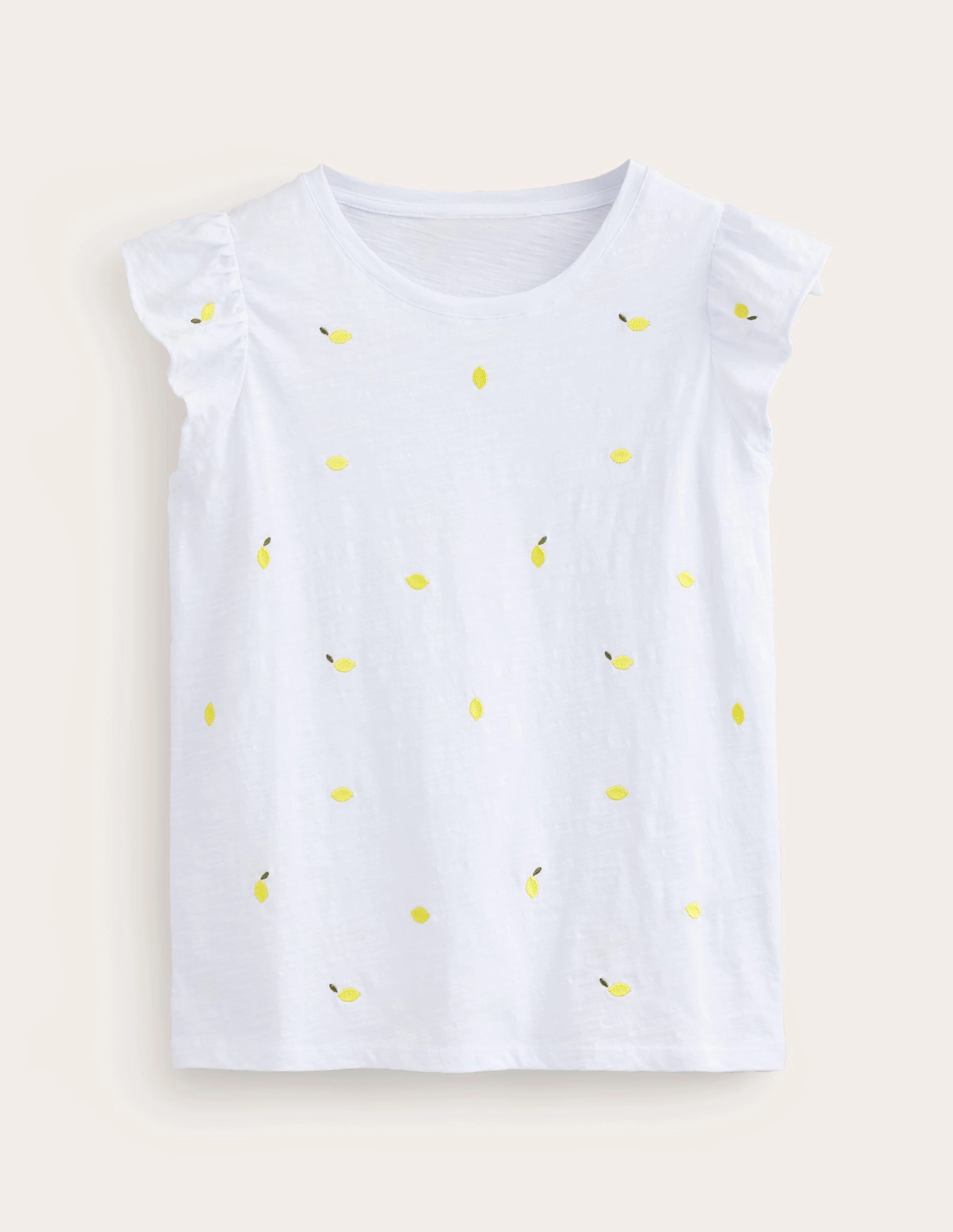 FlatlockSeams Dora Flutter Sleeve Top-White, Lemons