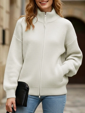 Reinforced Shoulder Panels NonChafingTrim Double-ended zipper knitted cardigan