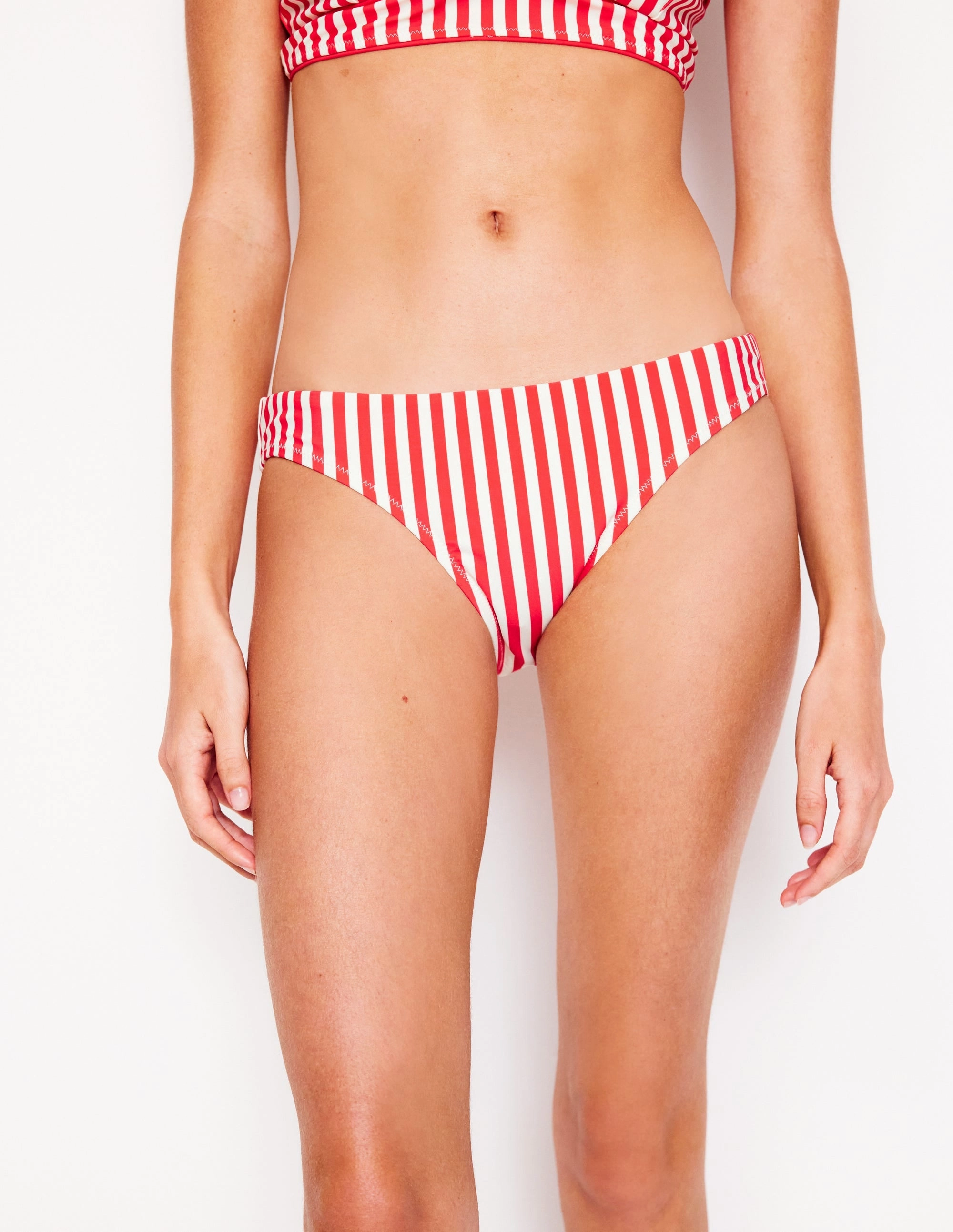 Classic Bikini Bottoms-Coral Punch/Ivory Stripe Abrasion Resistant Material