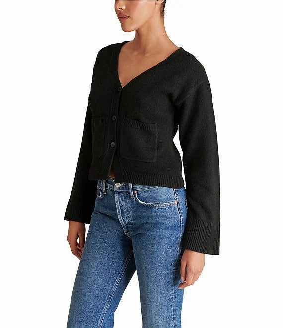 Odelia Cardigan in Black Long Sleeve Polo Tagless Design