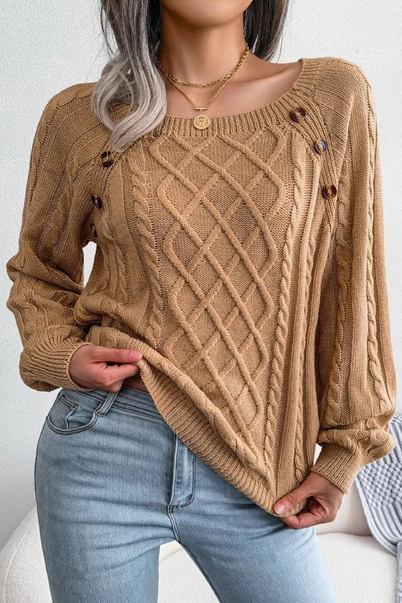 CABLE KNIT BUTTON DETAILED PULLOVER SWEATER SoftFeel Fabric Summer Sweater