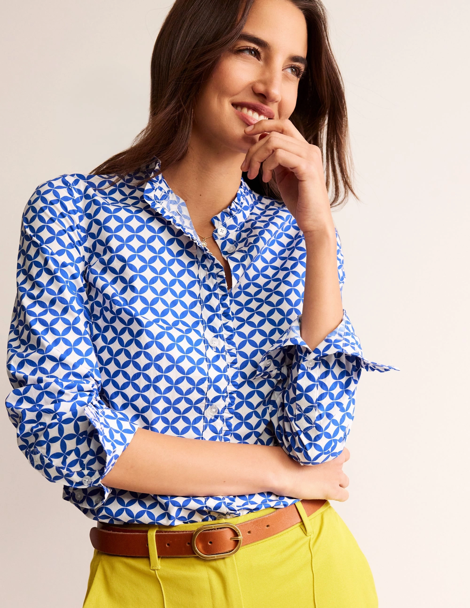 Eco Friendly Blend Phoebe Cotton Shirt-Blue, Diamond Terrace
