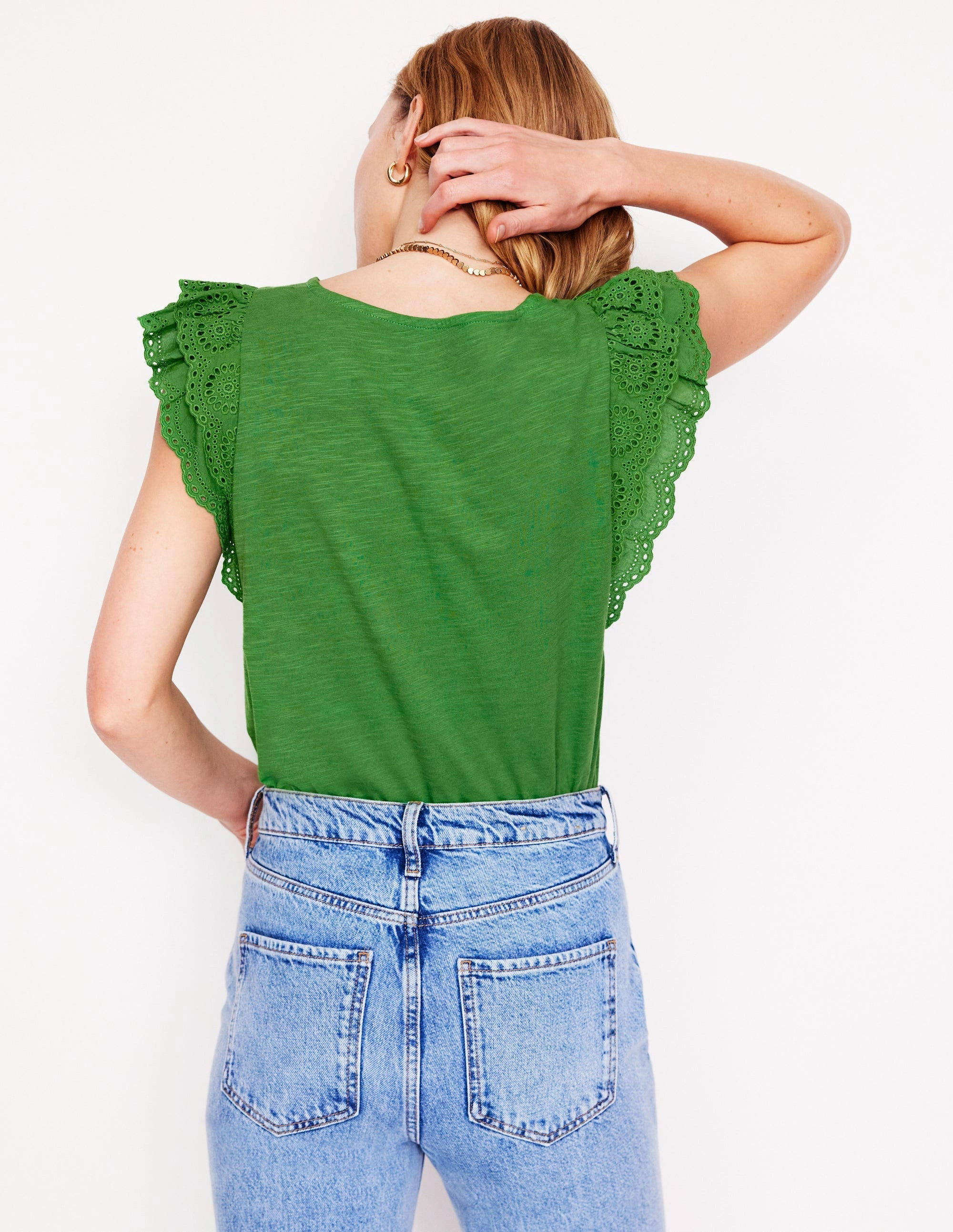 Belle Broderie Sleeve Top-Paradise Green Hidden Ventilation Zones