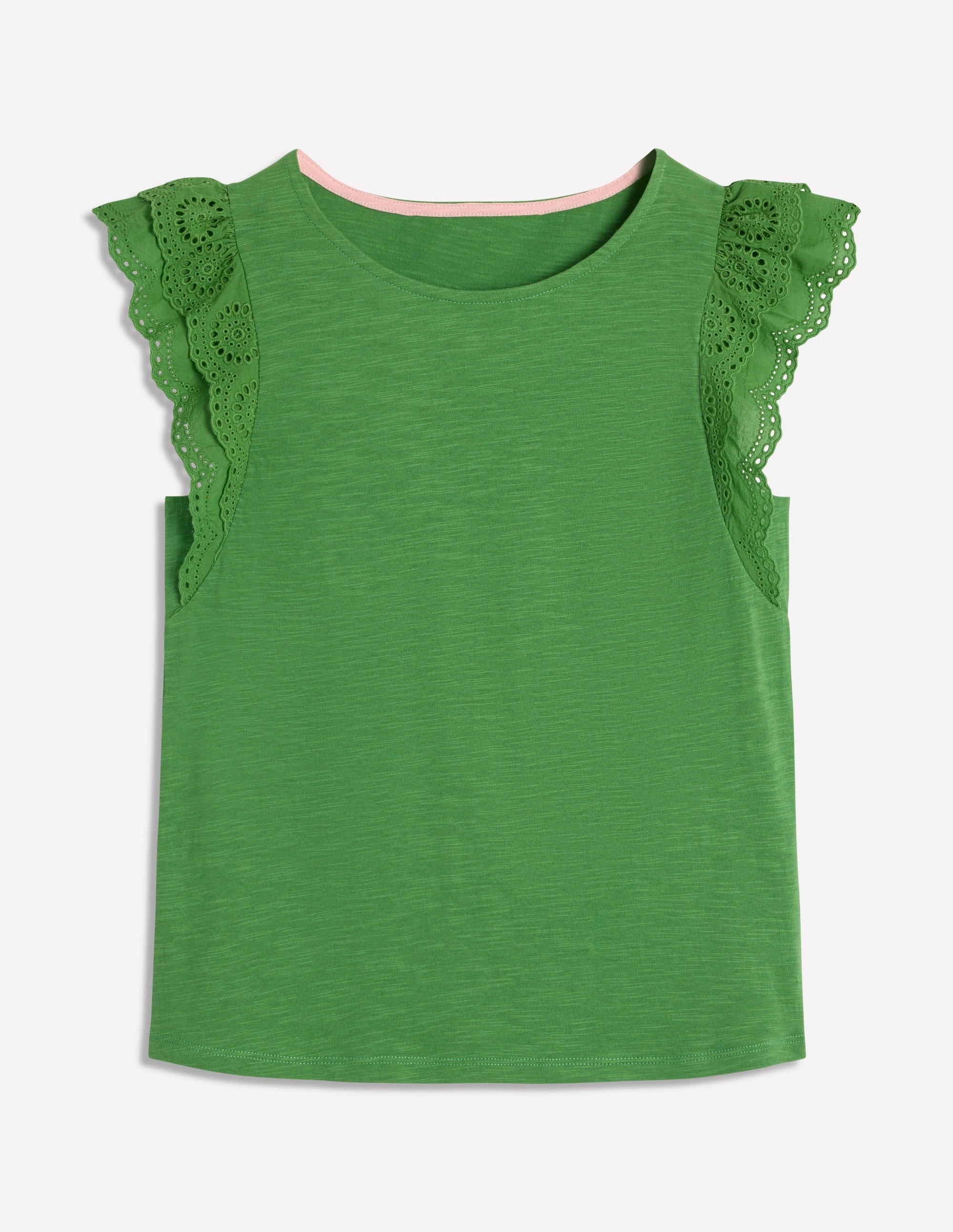 Belle Broderie Sleeve Top-Paradise Green YarnDye Technique Ribbed Collar Style