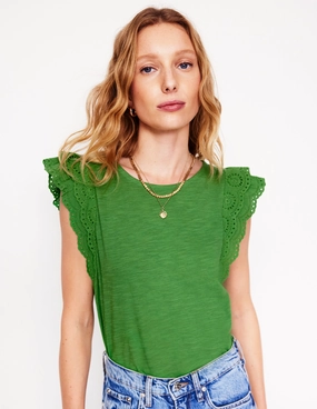 Quick Dry Feature Belle Broderie Sleeve Top-Paradise Green
