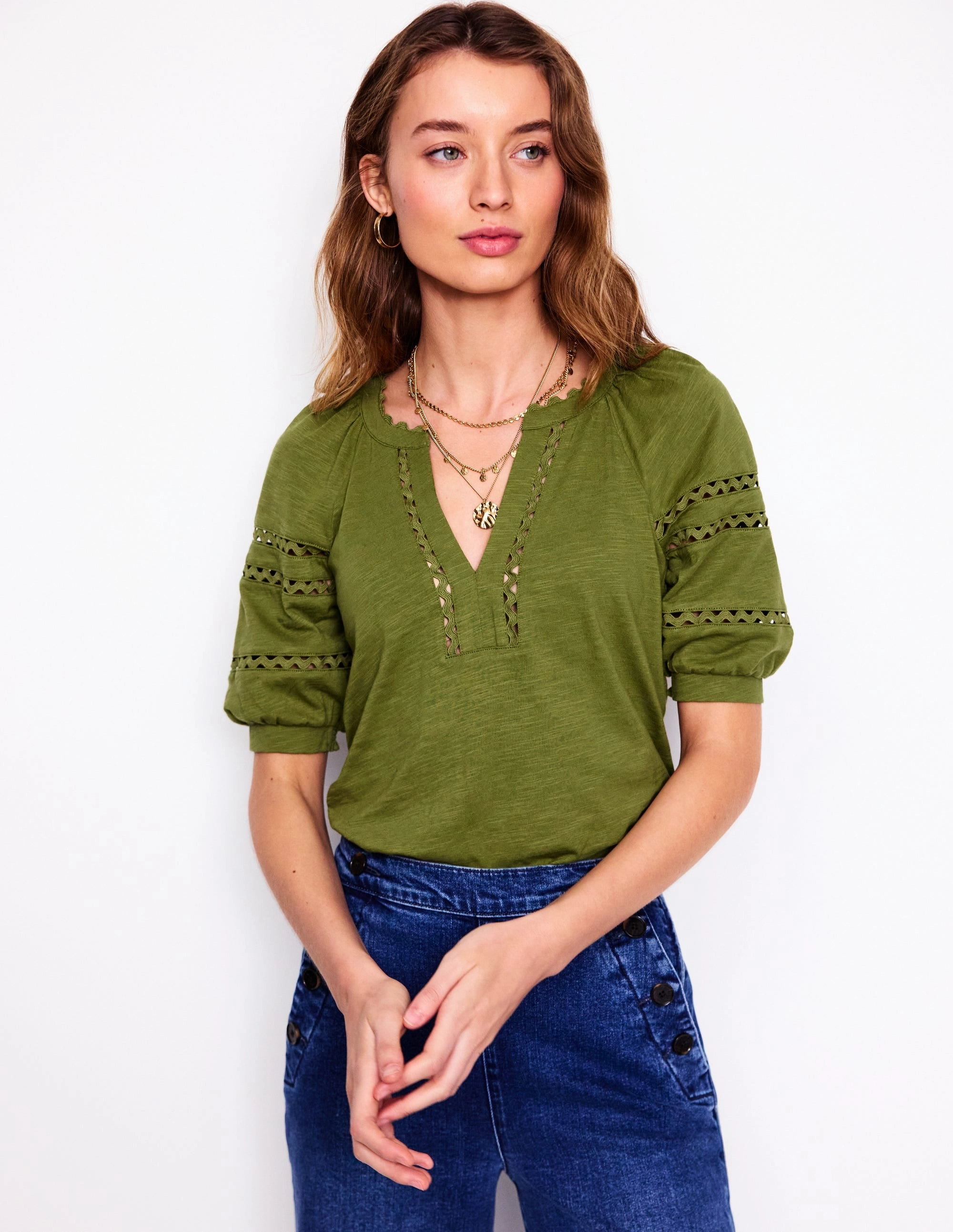 Stretch Knit Fabric Maisy Rikrak Trim Top-Mayfly