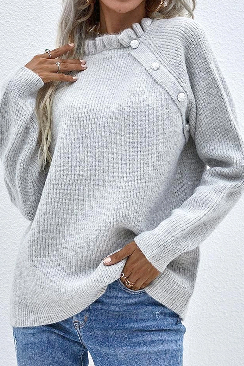 ButtonFront Double Needle Stitching CASUAL KNIT SWEATER