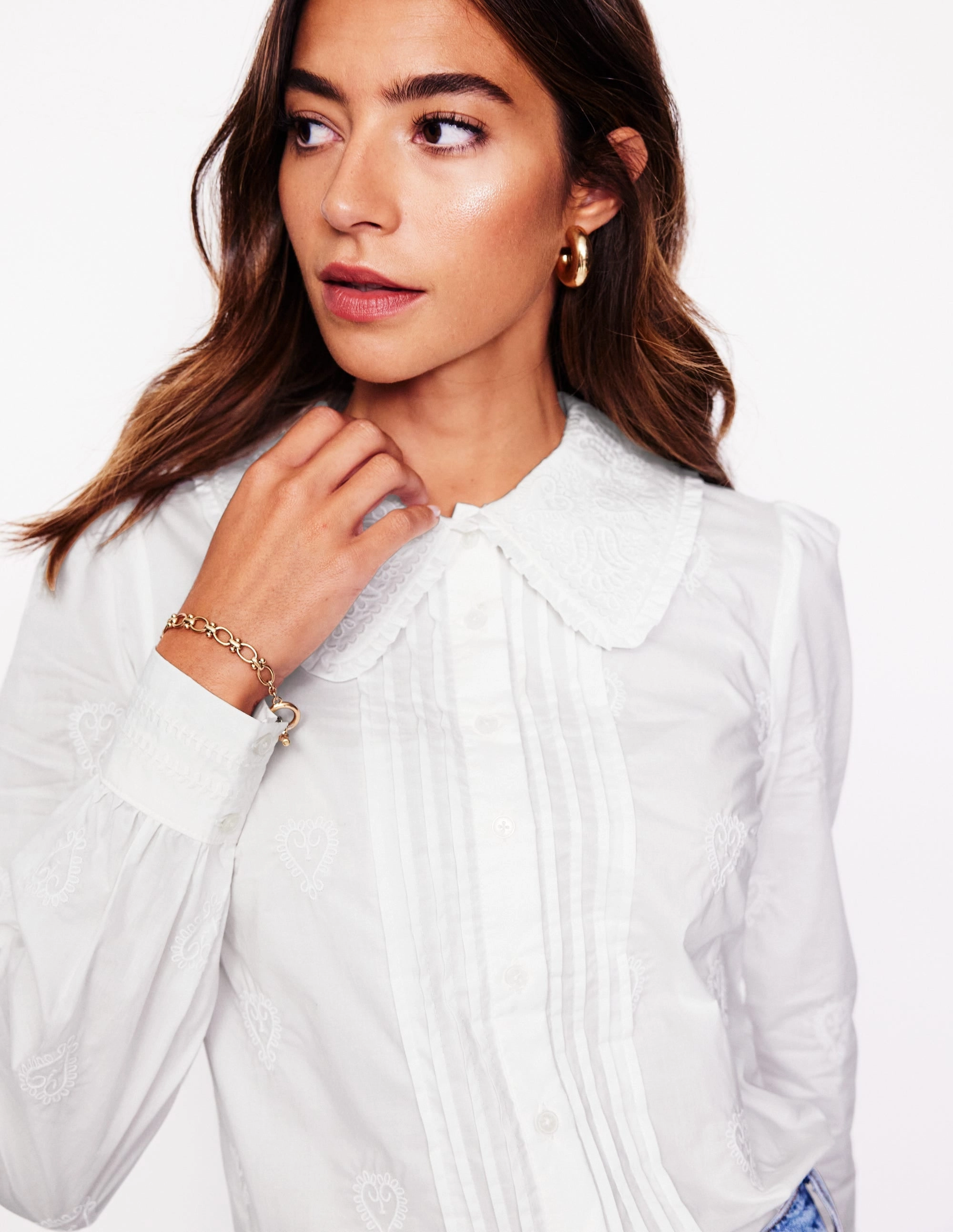 OdorResistantTechnology Breathable3DKnit Embroidered Collar Blouse-White