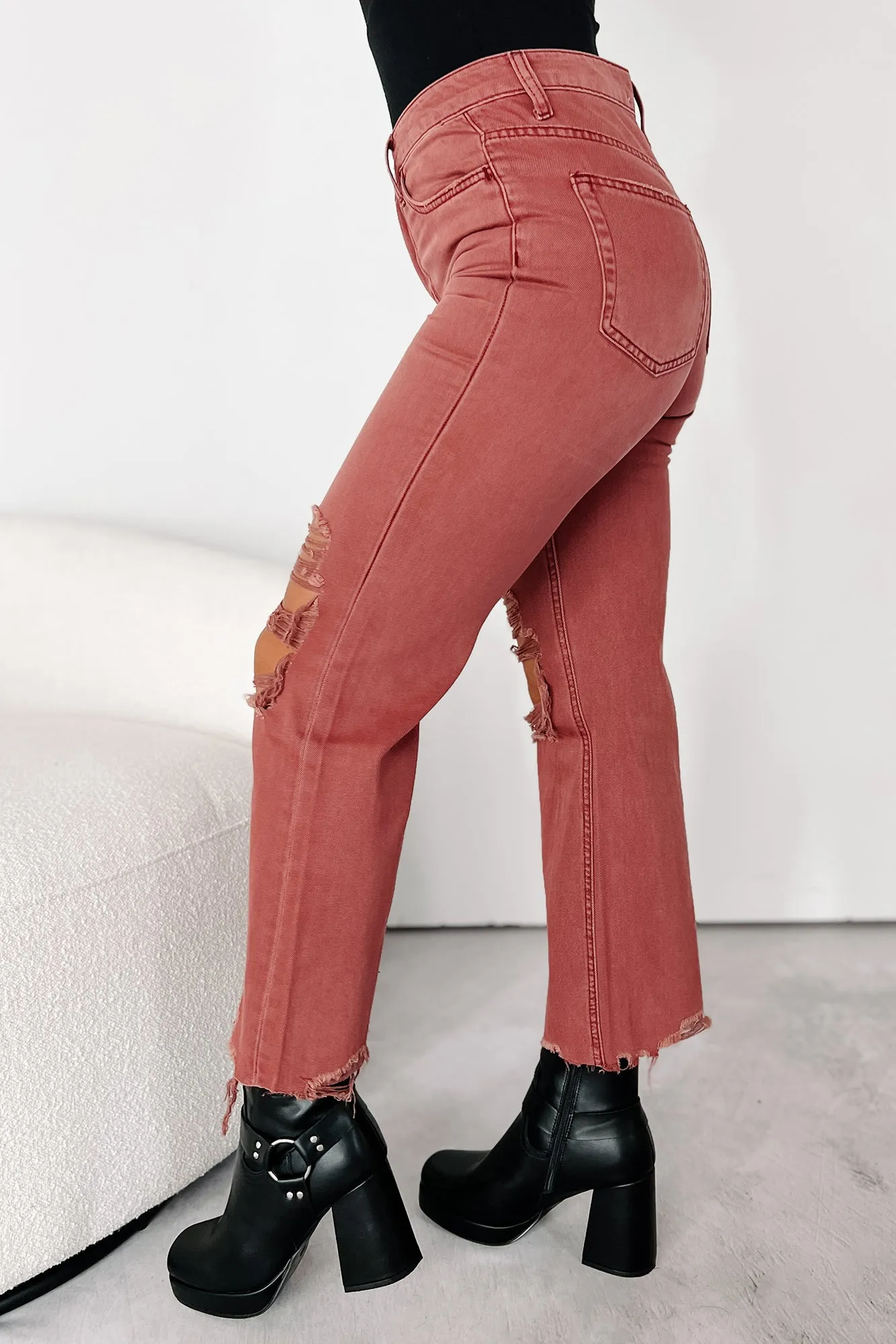 Doyle High Rise 90s Vintage Vervet Crop Flare Jeans (Russet) Urban Look Casual Comfort Fit