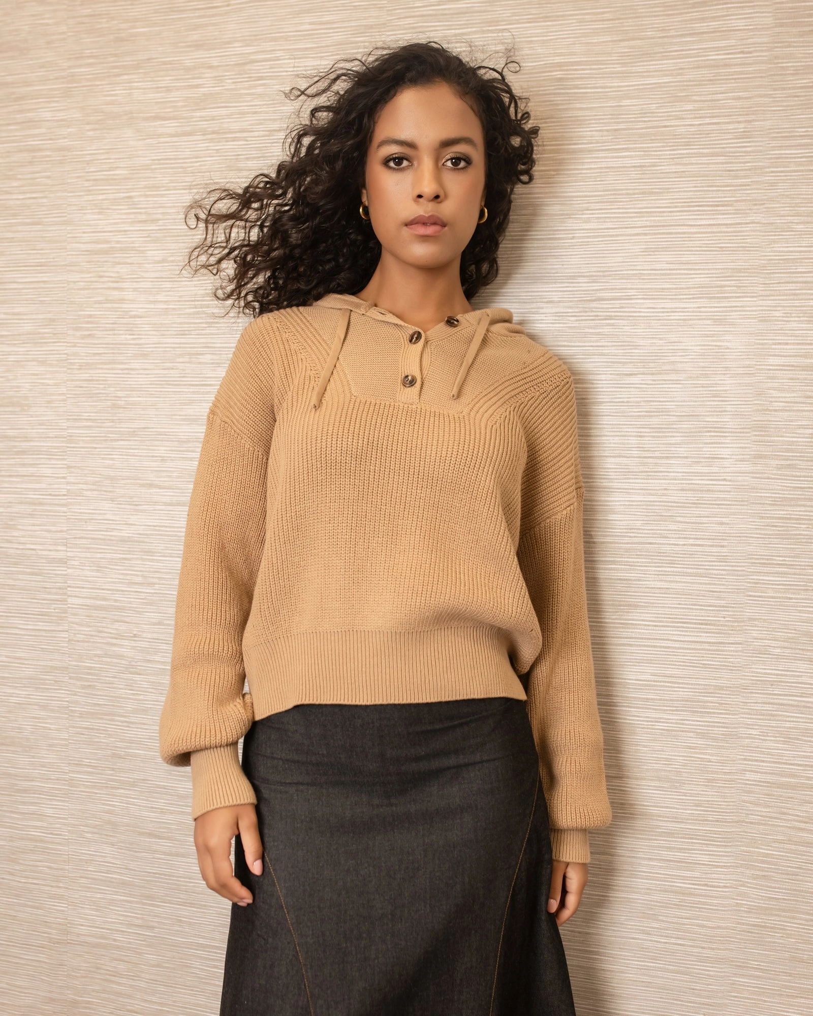 Drawstring Knit Hoodie | Brown NonIrritatingEdges