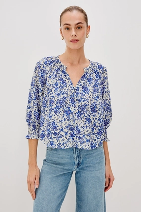 SlimFitAdaptation Elasticated Hem Mariah Top in Blue Marguerite
