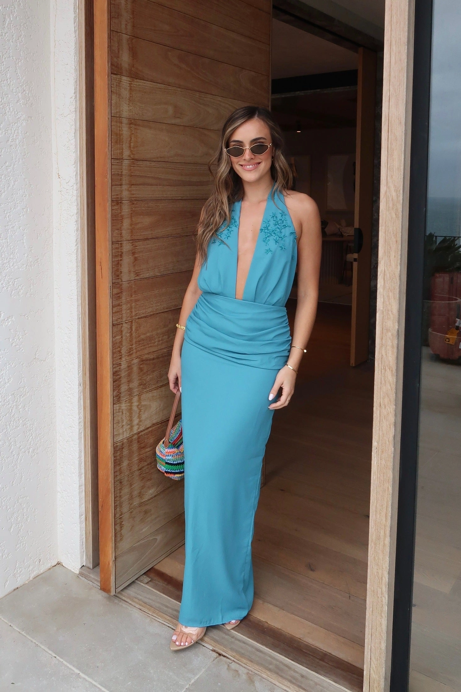 Subtle Texture Dark Tones Dune Dress Aquamarine Blue