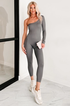 Luna One Shoulder Catsuit (Cool Grey) Natural Tones