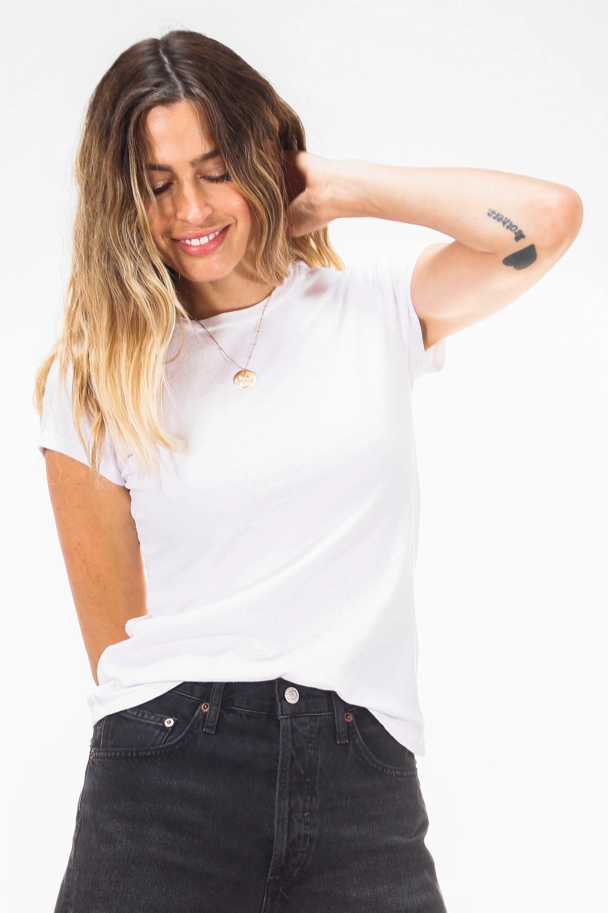 Flexible Waistband Adaptation Tagless Labeling Sheryl Recycled Cotton Baby Tee in White