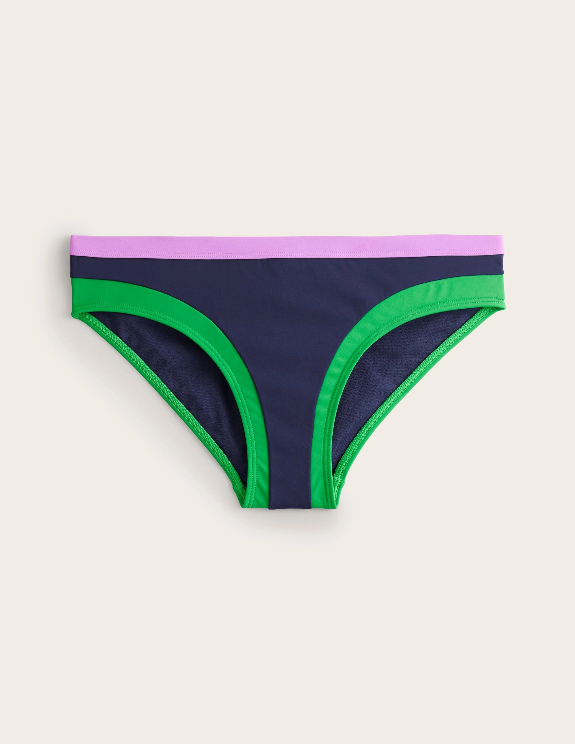 Santorini Bikini Bottoms-Navy/ Green Colourblock Non Irritating Seams Travel-friendly