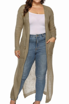 WOMEN PLUS SIZE OPEN FRONT LONG LENGTH CARDIGAN Casual Wear