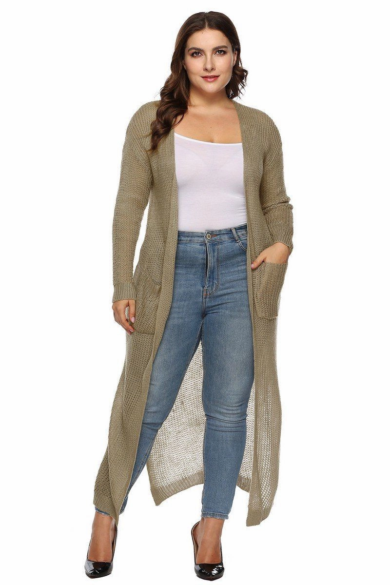 WOMEN PLUS SIZE OPEN FRONT LONG LENGTH CARDIGAN Eco Friendly Blend