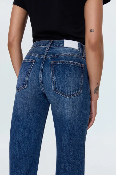 Tear Resistant Denim Articulated Knee Shape Pistola Lexi Mid Rise Bowed Straight Jean in Artisan
