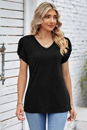 Layered Look NonRestrictive DRAPED PUFF SLEEVE WOMEN DAILY T SHIRTS