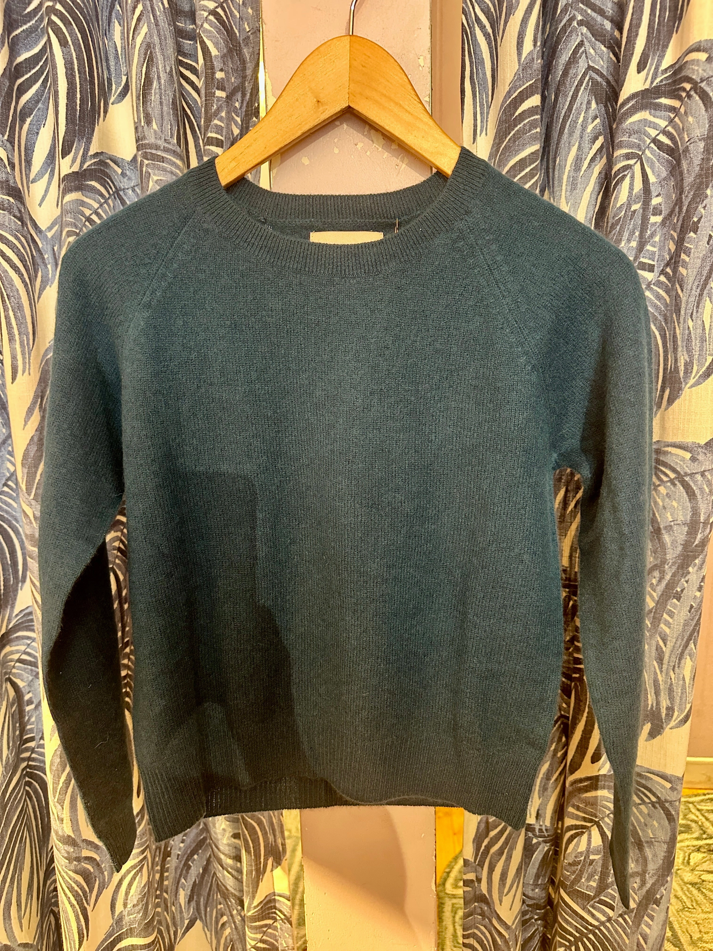 Cashmere Crop Crew in Dark Slate Blue Hypoallergenic Lining