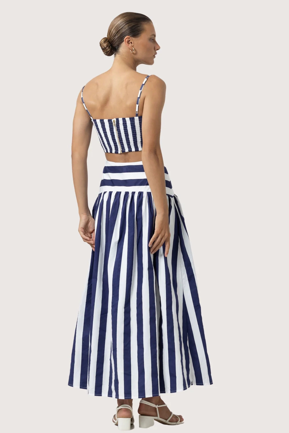 Durable Overlock Stitch Oliver Poplin Top in Marine Stripe