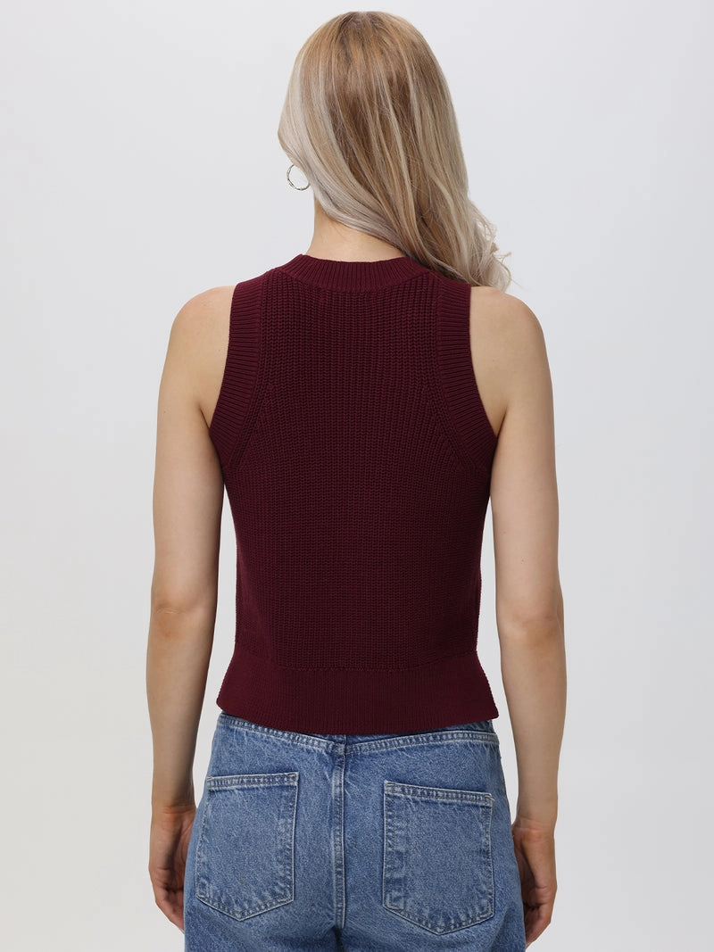Oversized Fit BondedEdges Demi High Crewneck Cotton Tank in Oxblood